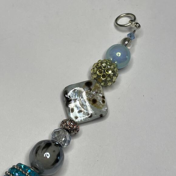 bracelet chunky beaded silver tone with turquoise blue toggle clasp artisan poss - Picture 11 of 16